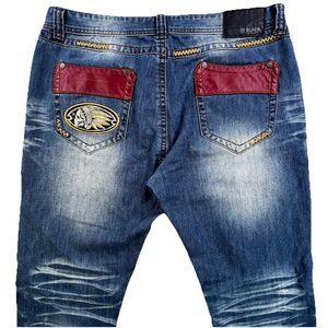 CJ Black Premium Jeans Mens 38x31 Skull Indian Feather Embroidered Slim Straight
